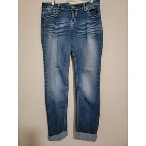 Bongo‎ Womens Skinny Jeans Blue Wash Cuffed Bottoms Size 13